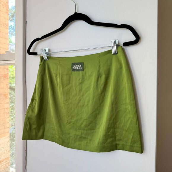 Daily Drills Silky Mini Skirt in Olive Green - Picture 3 of 7